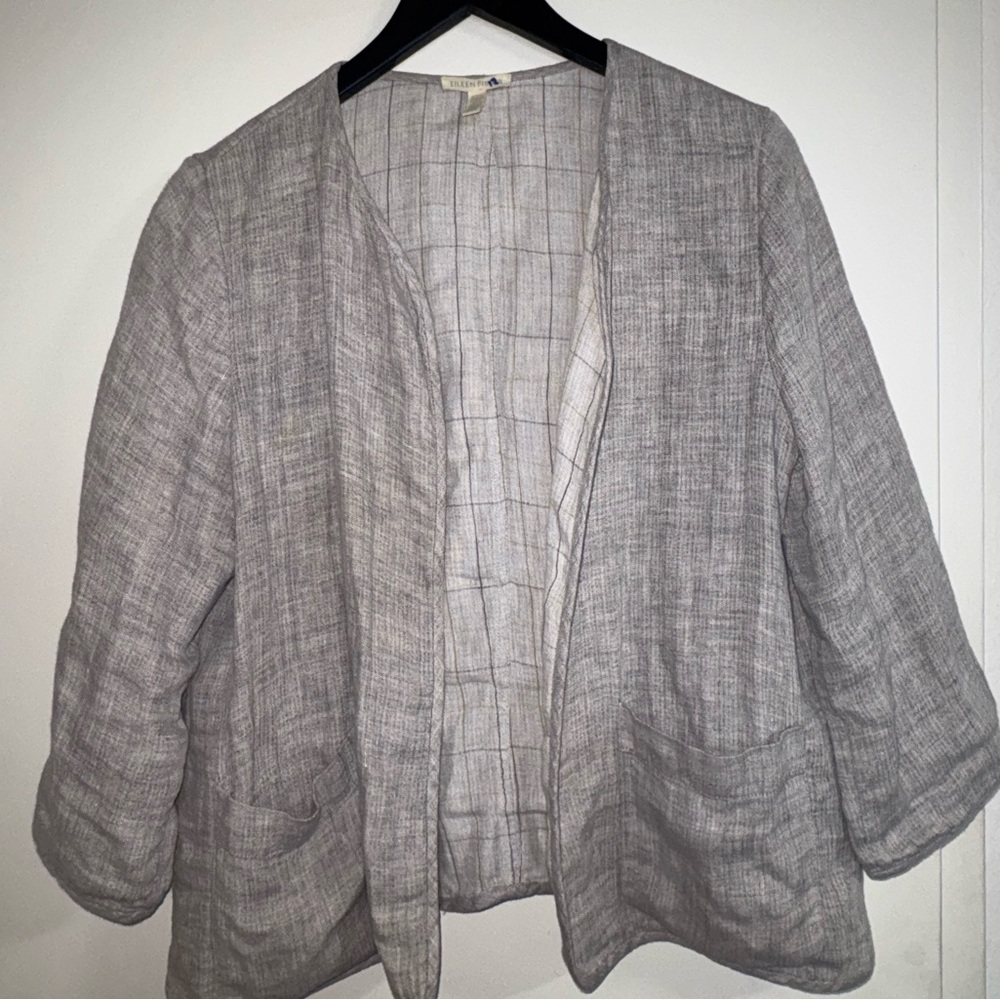 Eileen Fisher gray Open Front Linen Jacket Size M